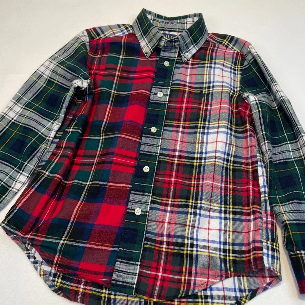 Polo Ralph Lauren Kids Plaid Patchwork Button‎ Down Shirt Long Sleeve Size 5